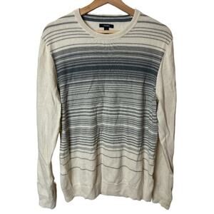 Alfani Ivory Grey Stripe Merino Wool Blend Sweater Men's Size L